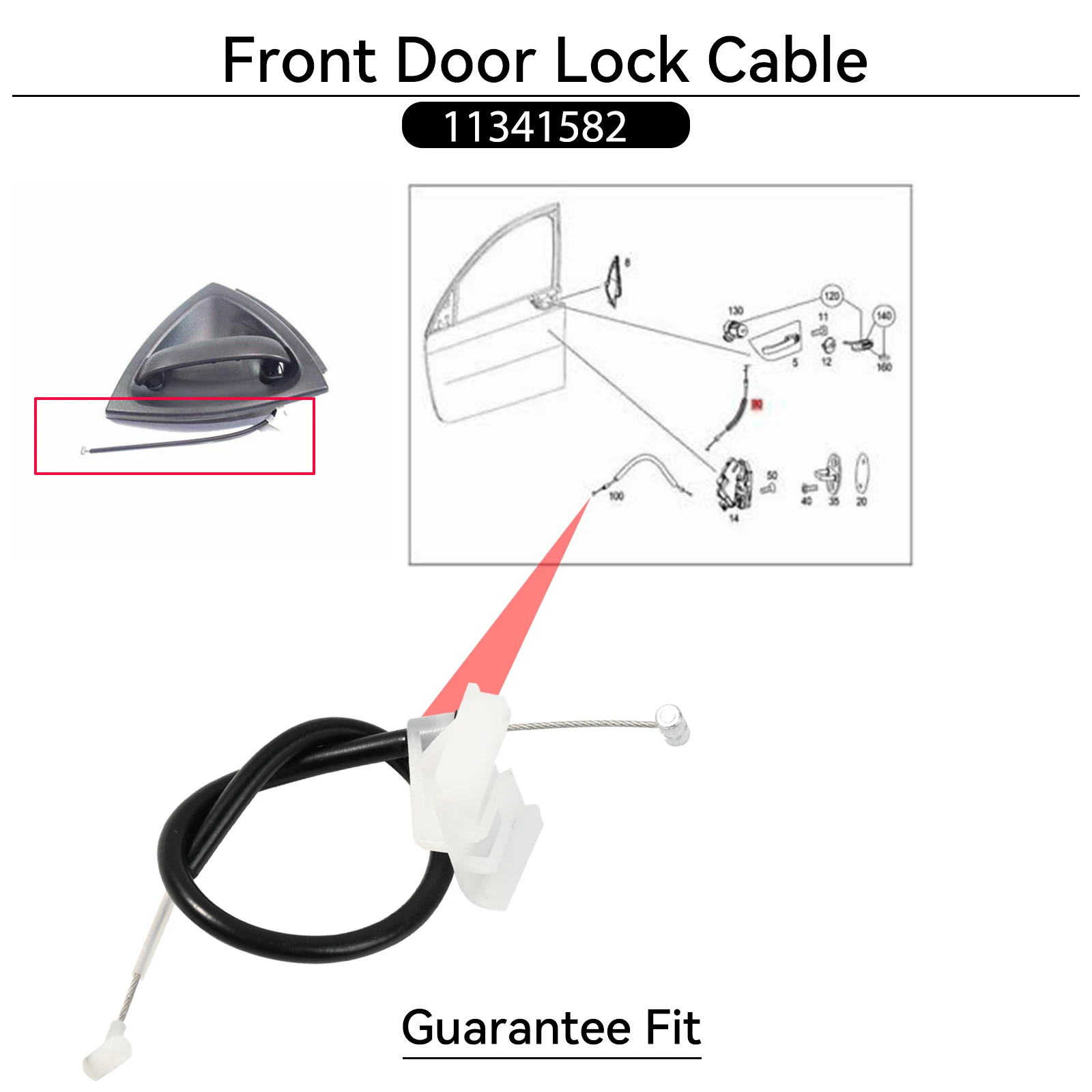 Perbaikan kabel pegangan pintu eksterior depan untuk Smart City Coupe 450 Cabrio W450 1998 - 2007 0001973V005 11341582 0001973V005000000