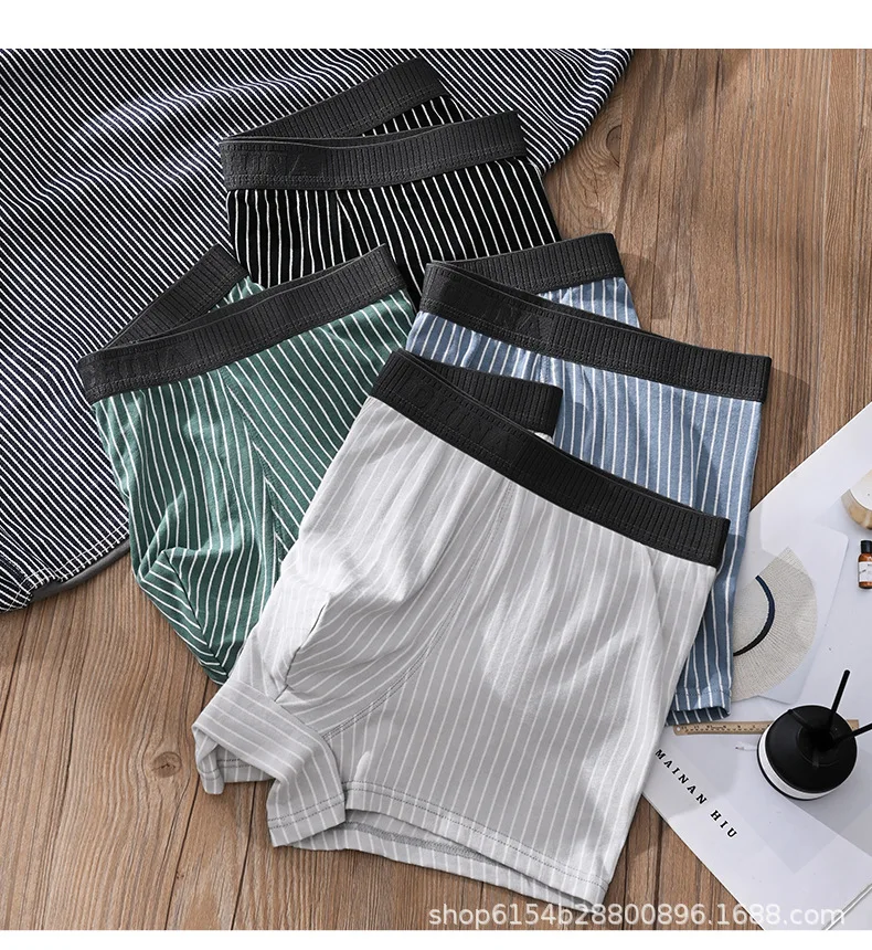 الرجال مخطط الملابس الداخلية القطن الجلد ودية تنفس امتصاص العرق جذوع مريحة منتصف الارتفاع القضيب الحقيبة الرياضة سراويل بوكسر