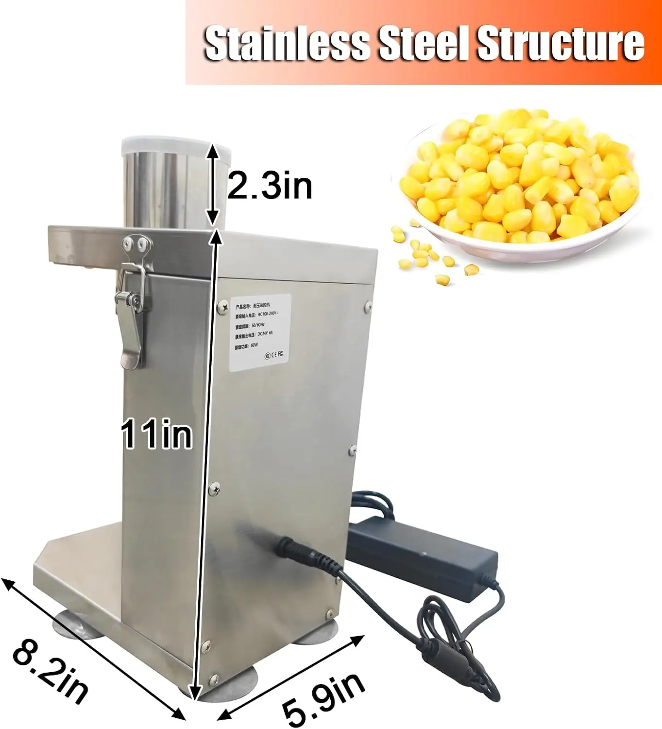 Electric Fresh Corn Sheller Peeler 100-240V Corn Thresher Tool Stainless Steel Corn Cob Stripper Machine with Suction Cup Base for Home Kitchen, Canteen and Commercial Farm Food Processing