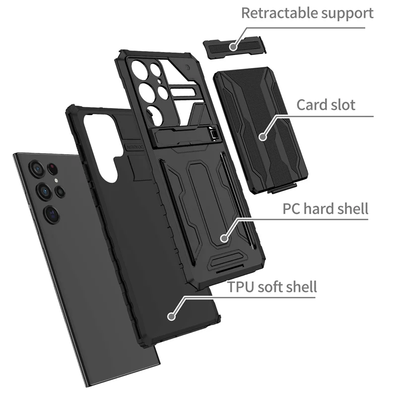 For Samsung Galaxy S22 Ultra Case Shockproof Armor Phone Cases For Samsung S 22 S22Ultra Plus Pro S22+ Card Holder Stand Cover