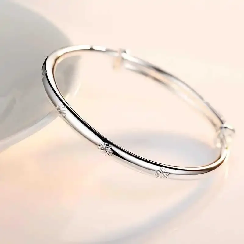Fashion kpop 925 sterling silver Lucky grass clovers bracelet Bangles for women party wedding accessories jewelry Christmas gift