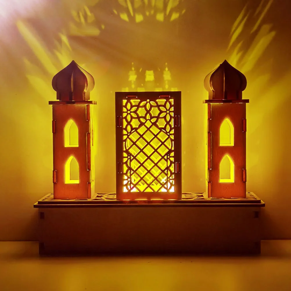 

Palace Karaoke Decoration Wooden Mubarak Lamp Moon DIY Craft Decorative LED Light