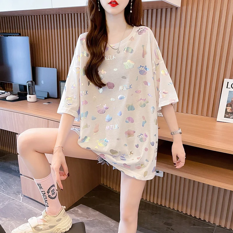 #0629 White Pink Short Sleeve T Shirt Girl Summer Harajuku Streetwear Tshirt Female Loose Printed T Shirt Femme Korean Style