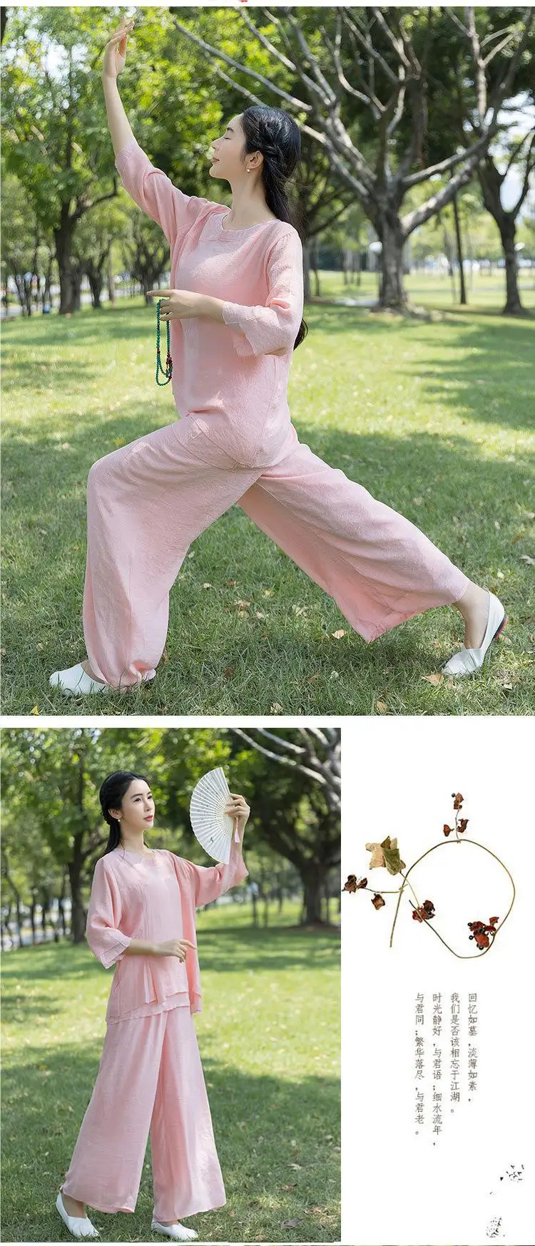Chinesisches Baumwoll-Leinen-Zen-Teeset für Damen, lockerer Yoga-Meditations-Tai-Chi-Anzug mit Rundhalsausschnitt, Retro-traditionelle chinesische Kleidung – Detail 7