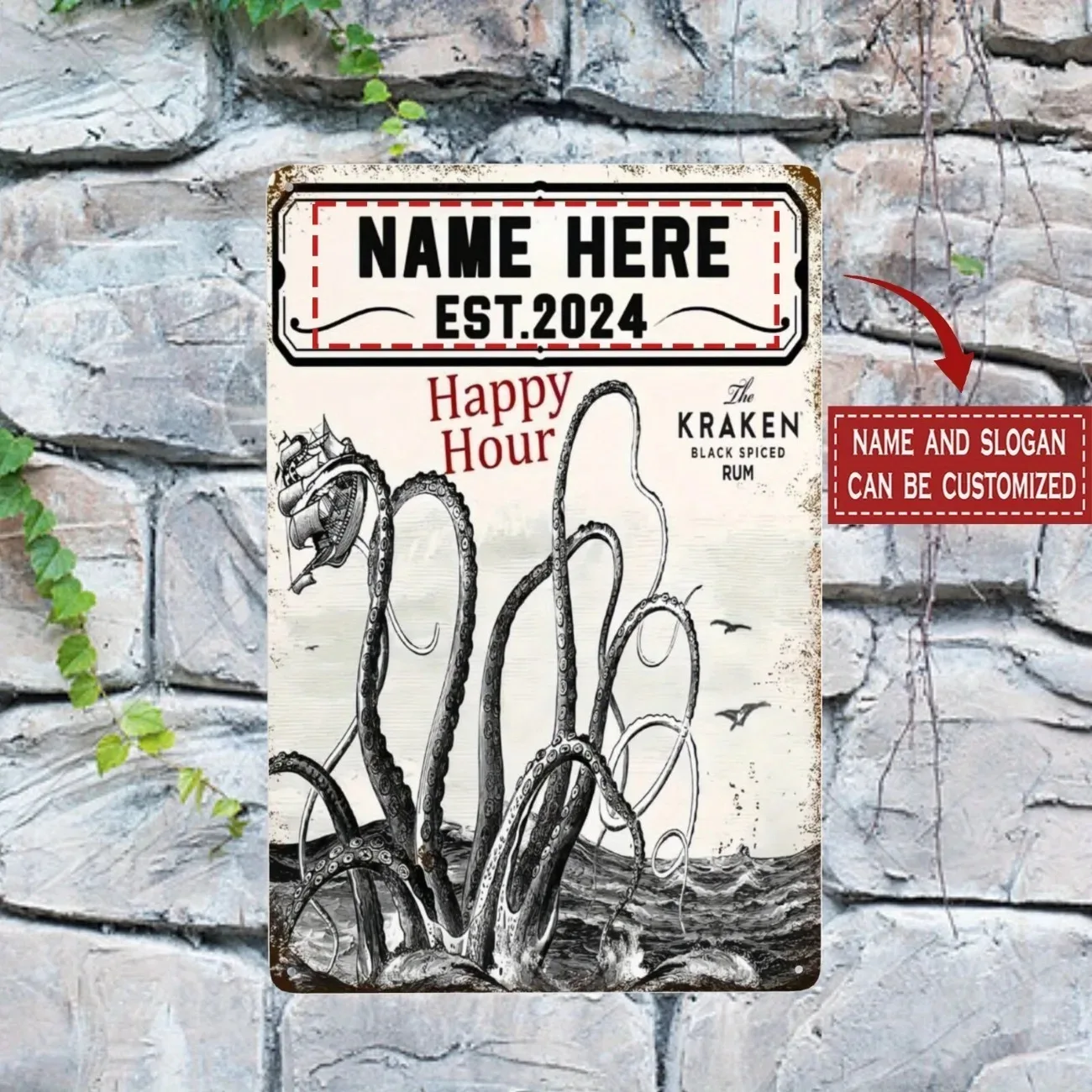 CIFbuy 2D Flat Vintage Kraken Metal Sign, Personalized Nautical Home Indoor Bar Wall Art Decor