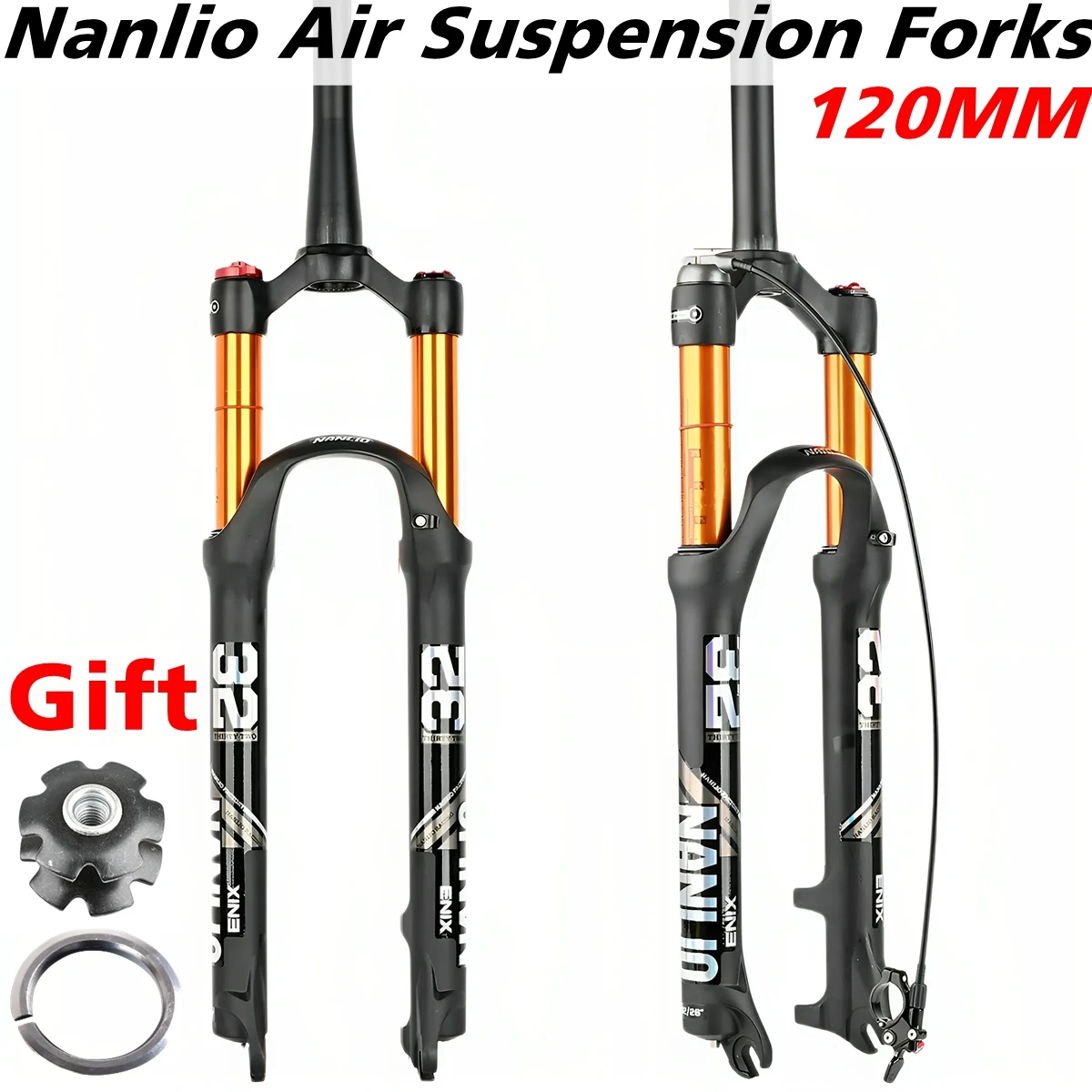 Nanlio Air Suspension Forks X5PRO 120MM Solo لشوكة الدراجة الجبلية مقاس 26 بوصة، 27.5 بوصة، 29 بوصة مع أنبوب مستقيم/مدبب من سبائك المغنيسيوم