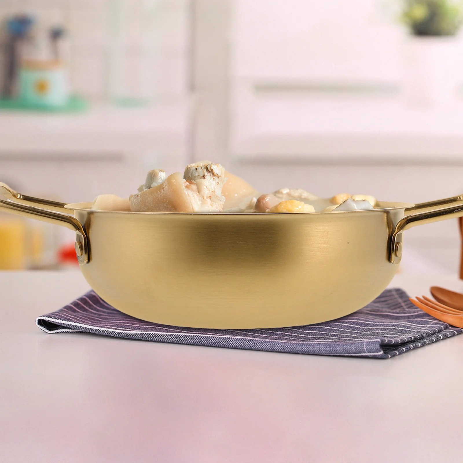 

1Pcs Stainless Ramen Pot Non-Stick Stockpot Household Kitchen Cooking Noodle Pan Binaural Handle Safe Use