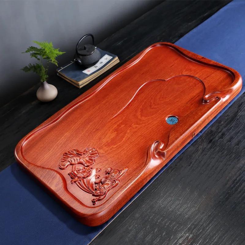 【 Rosewood Tea Tray 】 Whole Piece of Solid Wood Kung Fu Tea Set Tea Sea Mahogany Log Creative Carving Yuanyang Large Tea Table