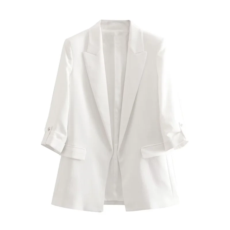 

European and American Women's Fashion 2025 Hot-Selling Spring New Roll-Up Sleeve Casual Blazer