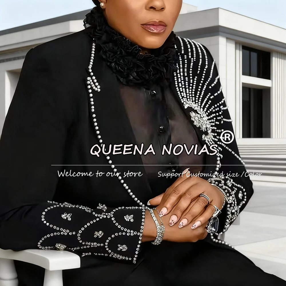 

Luxury Pearls Beaded Suits Women 2 Pieces Sets Single Breasted Prom Blazers For Bride's Mother Reception Tuxedos Customized 2026