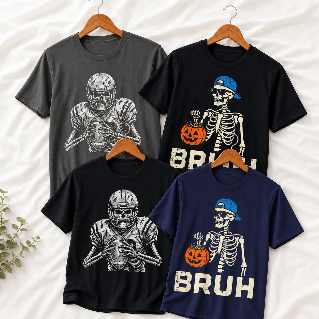 Halloween Skeleton Kids T-Shirt Skull American Football And Trick Or Treat Tees Boys Girls 100% Cotton Halloween Tshirt Gifts