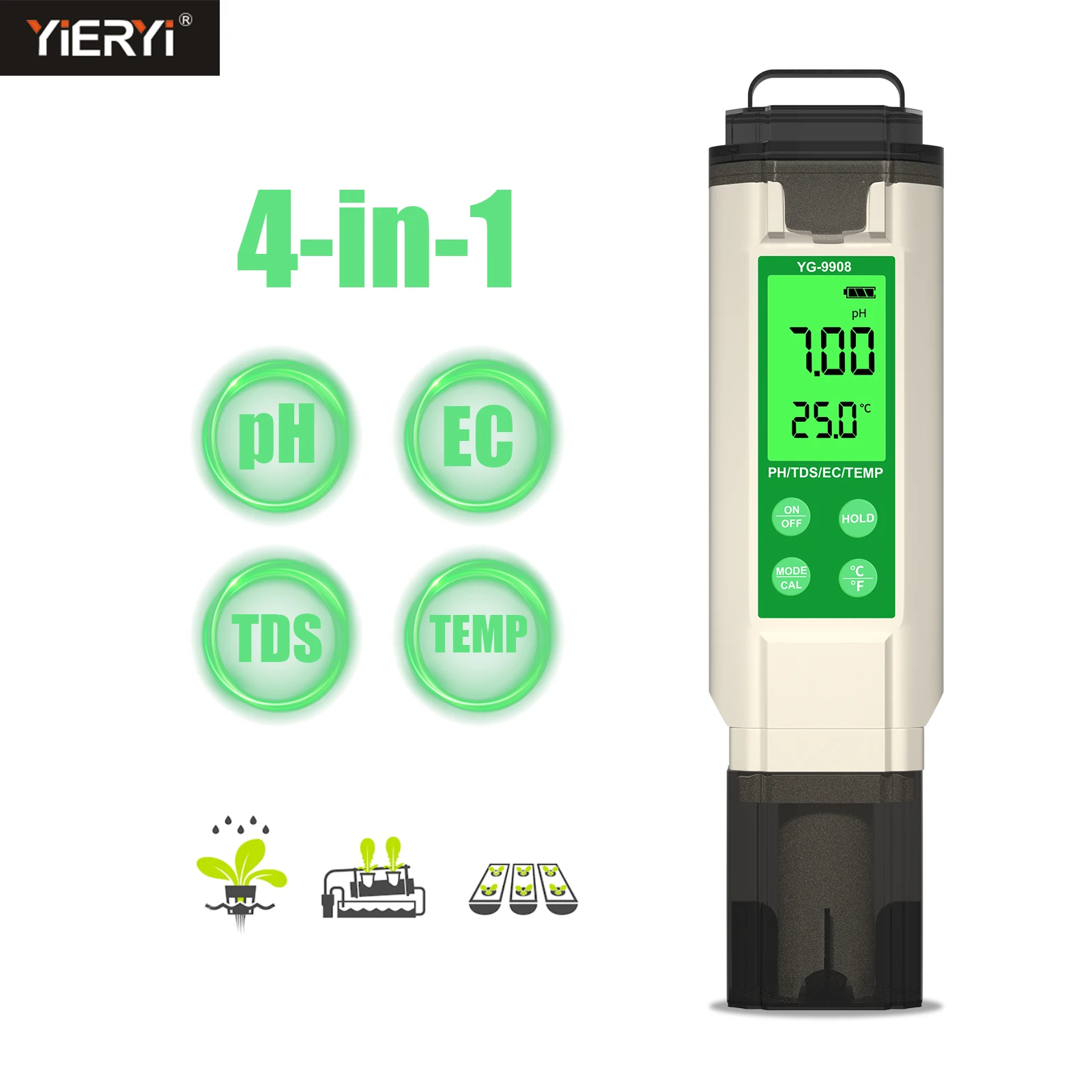 

Handheld 4 in 1 PH Meter Temp TDS EC ppm Water Hydroponic Nutrient Analyzer Digital LCD pH Tester for Aquariums Drinking Water