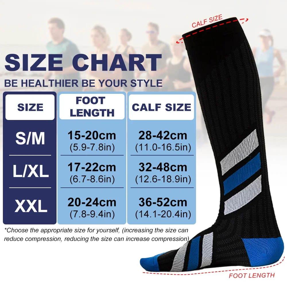 1Pair High Compression Socks for Women Men Circulation 20-30 mmHg, Best for Running Athletic Hiking Travel Flight Nurses Sports