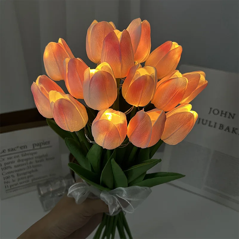 10/15Pcs Tulips Artificial Flowers LED Lights Wedding Party Decorations Simulation Tulip Lamp Table Atmosphere Light Home Decor