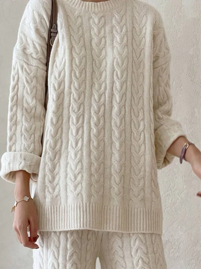 Koreaanse Sle Thiened gebreide trui en orts Set Dames Vintage Twist Loose Lazy Sle Winter Faion Damesoutfits