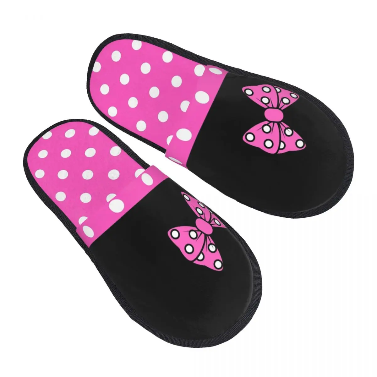 Memory Foam Slippers Women Cozy Warm Polka Dot Bow House Slippers