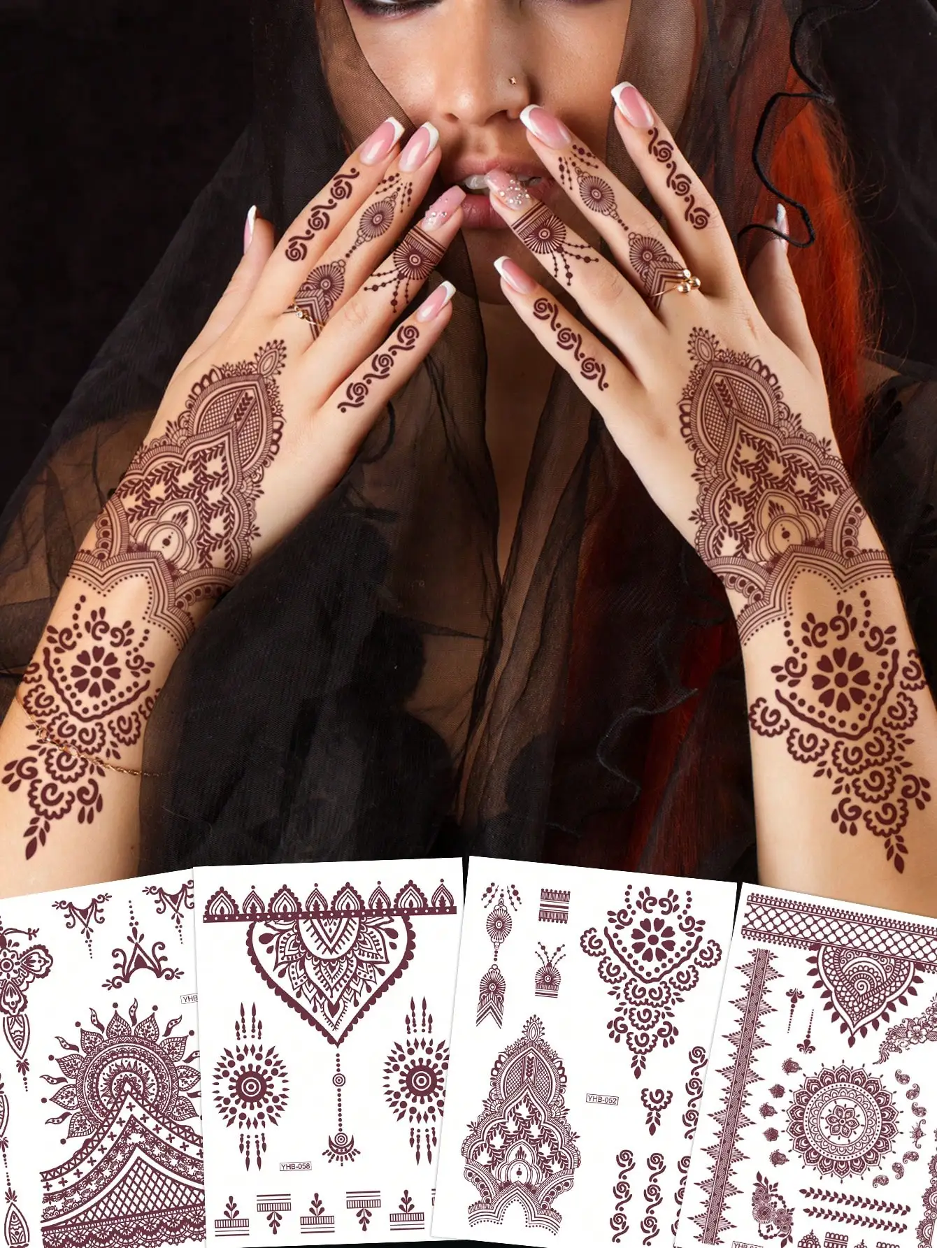

1pc Red-Brown Henna Mandala Flower Lace Pattern Sexy Body Art Temporary Waterproof Tattoo Stickers,For Festival,Party, DailyWear
