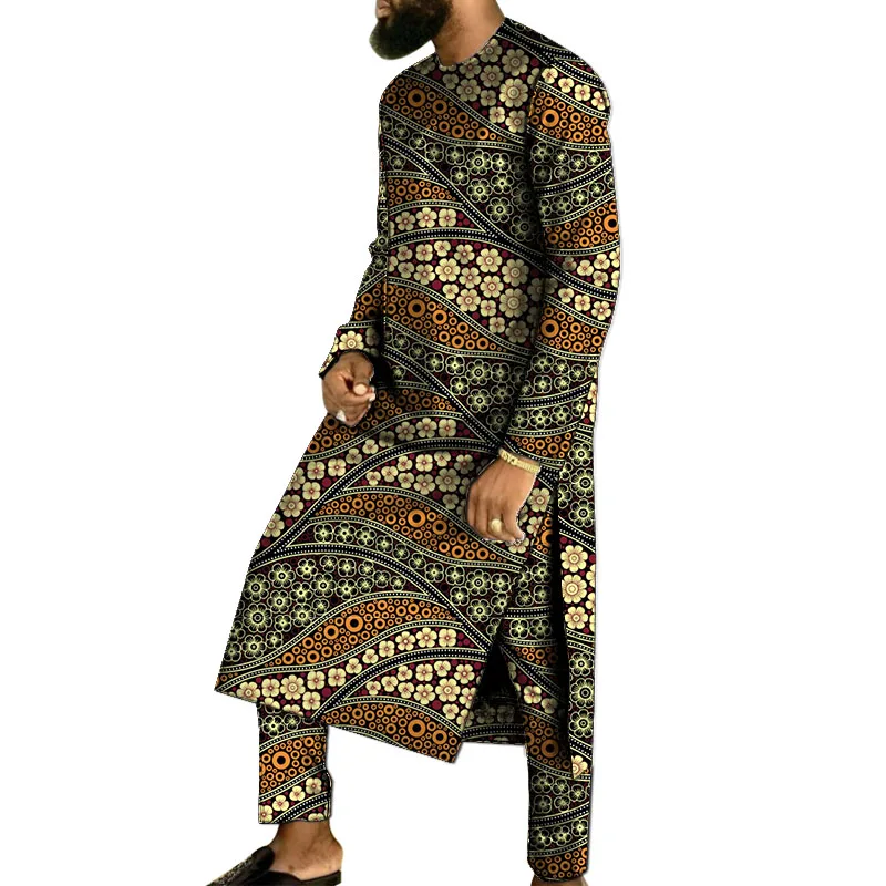 

Tailor Made Men's Festival Suit Long Shirt With Trouser Male Nigerian Print Robe Set African Traditional African Outfits