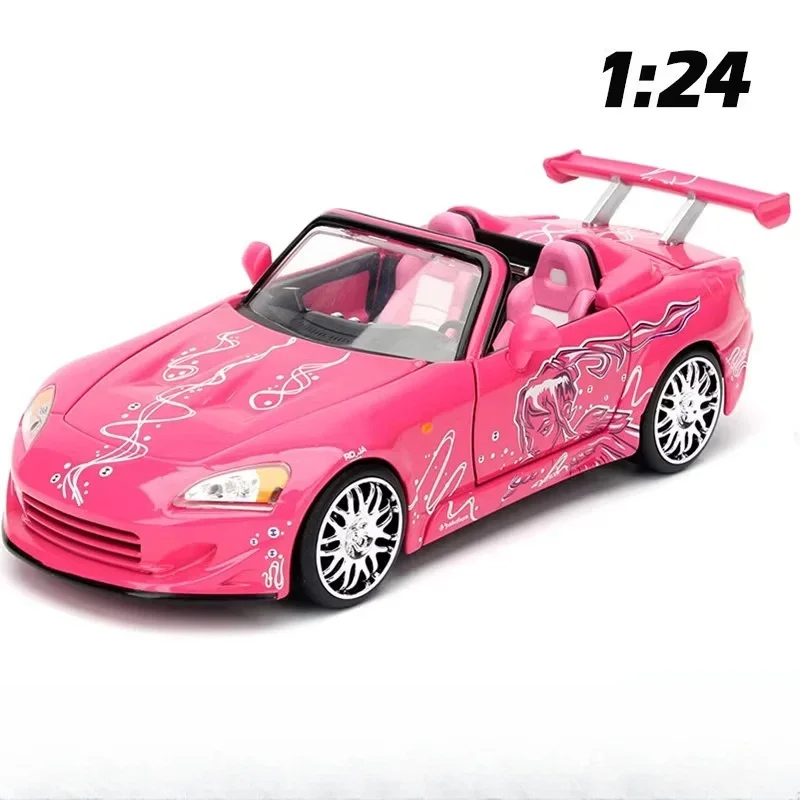 

1:24 Diecast alloy car model Speed and Passion Pink Honda Honda Sports Car S2000 Boys Collection Display toy gift for children.