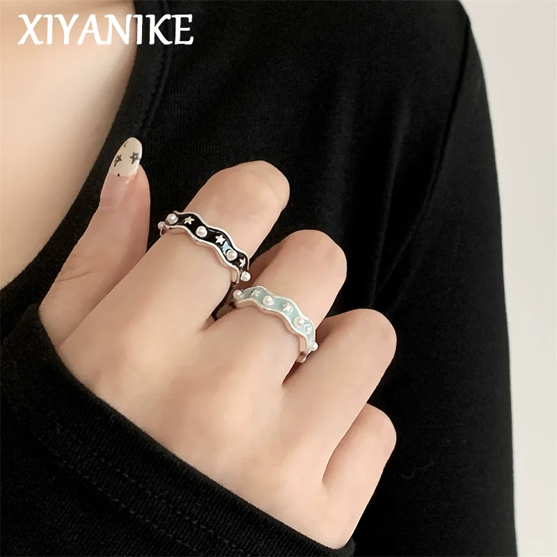 

XIYANIK Star Pearl Drip Glaze Adjustable Opening Rings For Women Vintage Fashion New Jewelry Gift Party Wholesale anillos