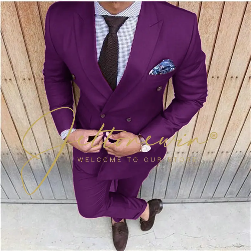 2020 männer Anzüge Burgund Zweireiher Formal Wear Hochzeit Smoking Slim Fit Bräutigam Anzüge Für Männer Groomsmen Anzug Prom Für männer