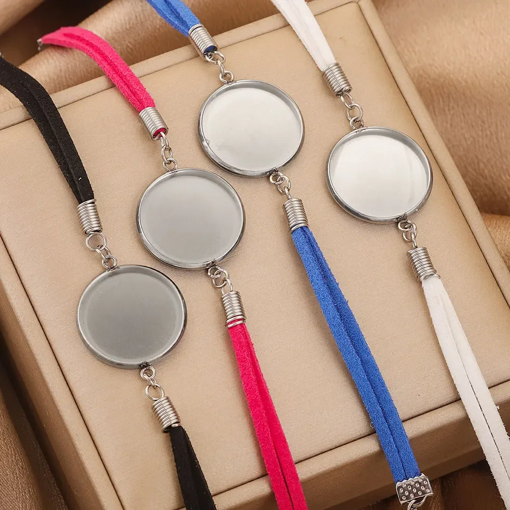 2 szt. podstawa ze stali nierdzewnej wisiorek kaboszon ustawienia dla koreańskiej aksamitnej bransoletki pasuje do 20 mm DIY biżuterii hurtowej