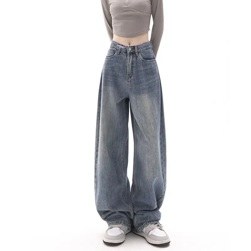 Imagem -02 - Streetwear Retro Straight Baggy Y2k Jeans Mulheres Novo Estilo Coreano Emagrecimento Calças Perna Larga Mulher Draggle-tail Calças Feminino