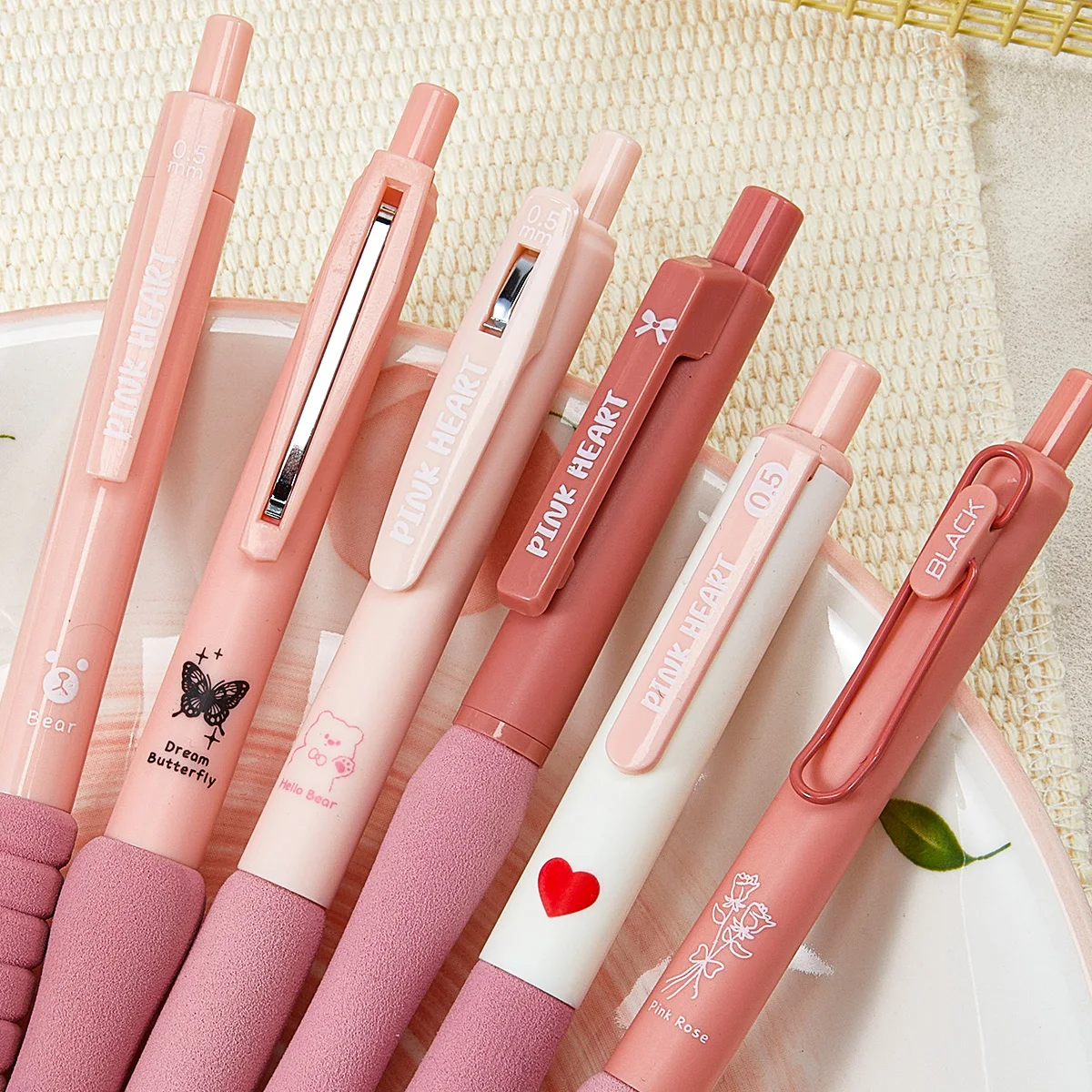 6 قطع/مجموعة، قلم جل قابل للسحب، أقلام مخططة، قرطاسية كاواي، أقلام لطيفة 0.5 مم، أقلام جل سوداء، أقلام جمالية، مستلزمات مدرسية