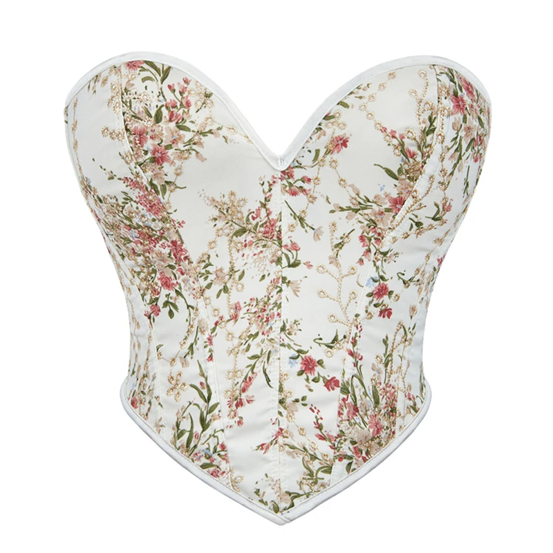 

Женский винтажный корсет, укороченный топ, сексуальные готические бюстье с цветочным принтом, корректирующее белье на шнуровке, бурлескный корсет, формирователь тела, нижнее белье