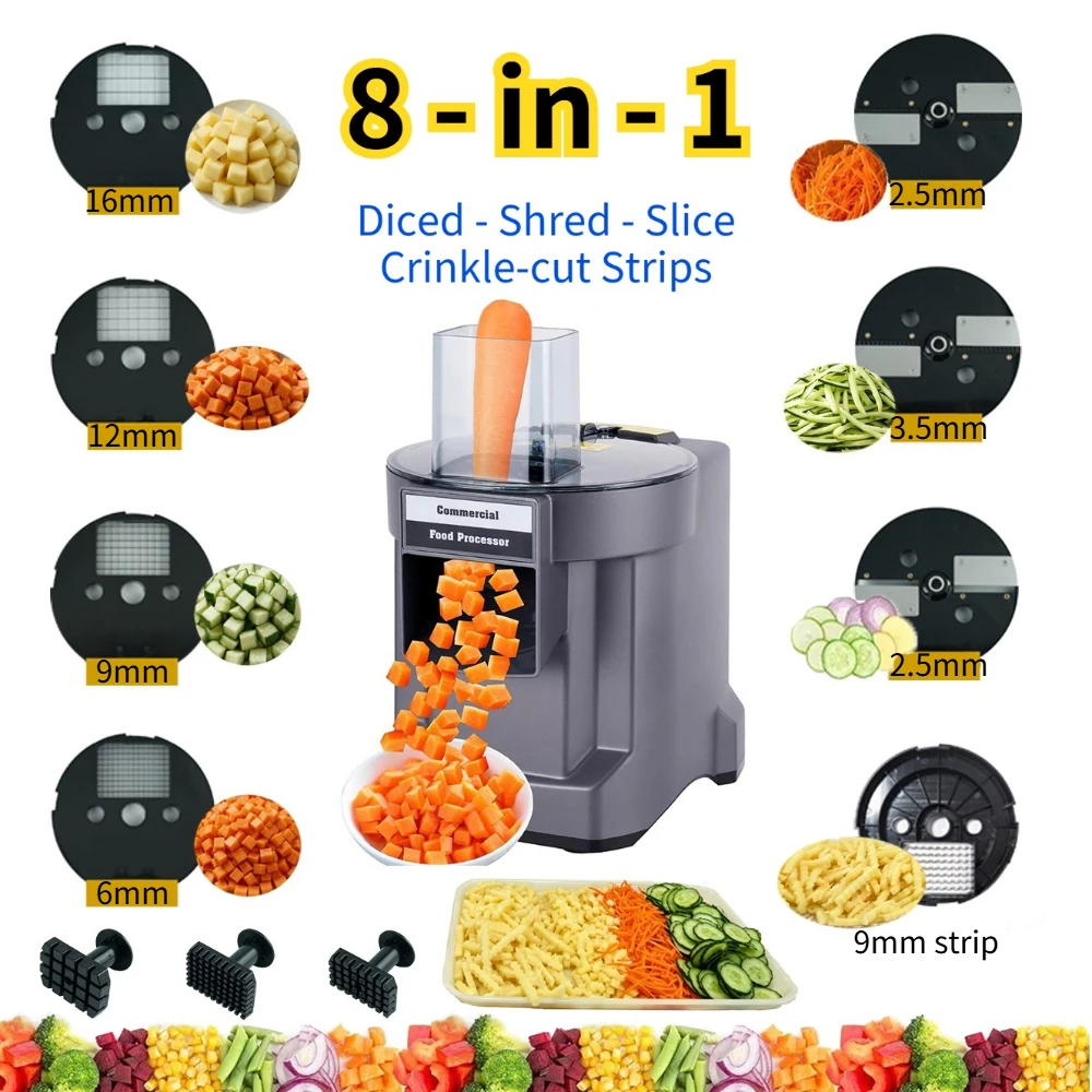 Multifunctional 8 IN 1 Commercial Vegetable Cutter Electric Food Processor for Cutting Veggies into Dice Slice Shred Strip