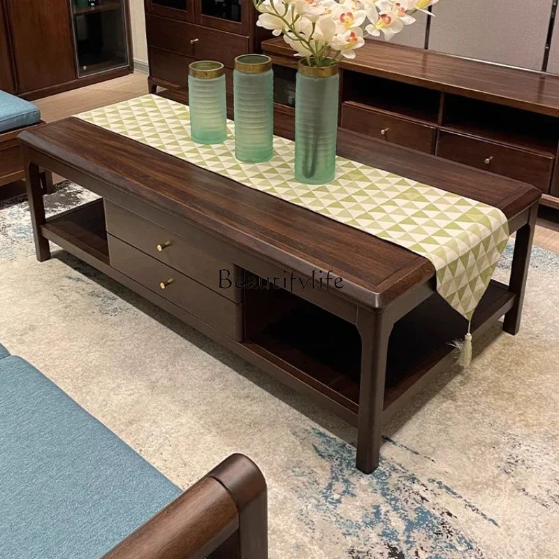 

yj58 All solid wood coffee table Modern simple living room Walnut rectangular with pumping household tea table