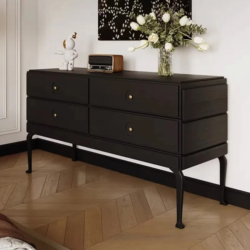 retro solid wood dining side cabinet black cabinet living room storage four chest cabinet