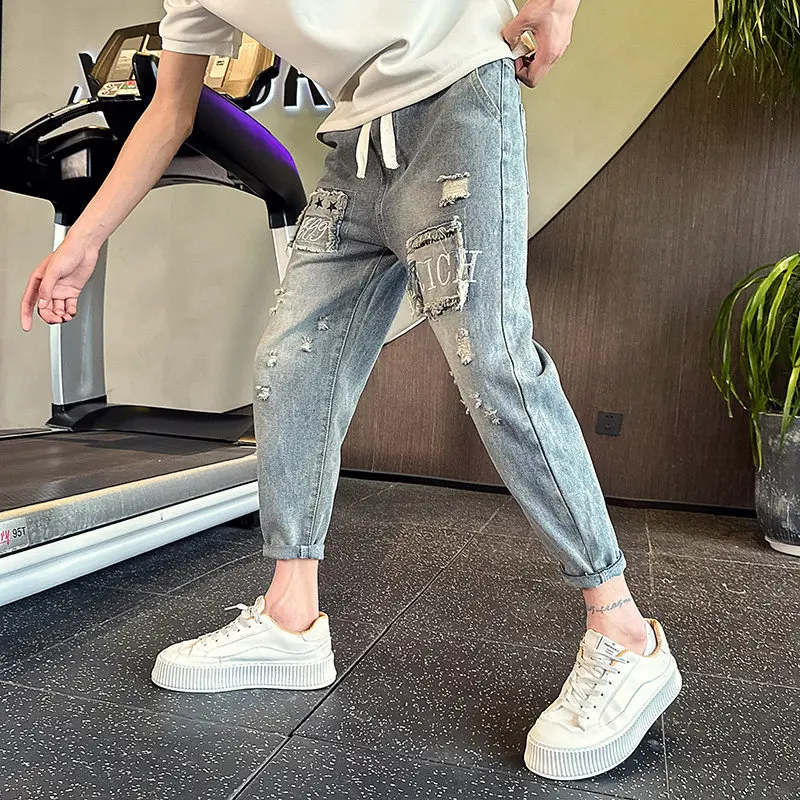 

2026 Spring Jeans Men Retro Ankle Length Washed Denim Casual Pants Business Elastic Denim Pant Korean Trendy Streetwear Trousers