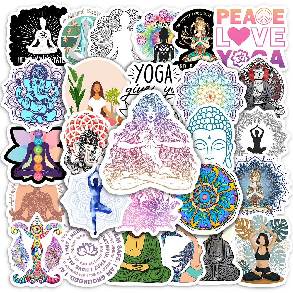 Yoga Mandala Flowers Stickers Cartoon Classic Sports Meditation Decals DIY Skateboard Laptop Luggage Motorcycle Phone Waterproof