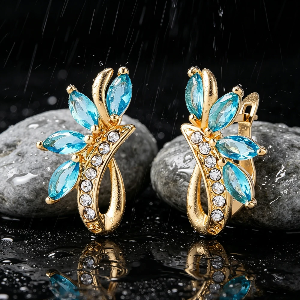 Hot Sale Multi-Colored Leaf-Shaped Earrings 18k Gold Plated Crystal Flower Earrings Luxurious And Fashionable Women's Jewelry