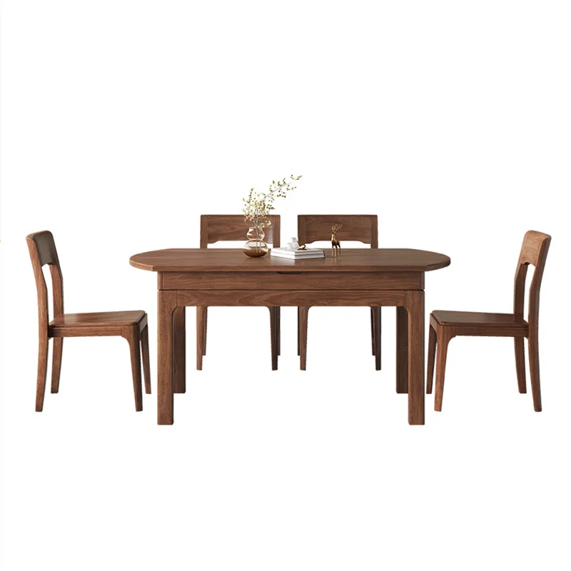 North American black walnut solid wood folding dining table round table, small apartment simple dining table square