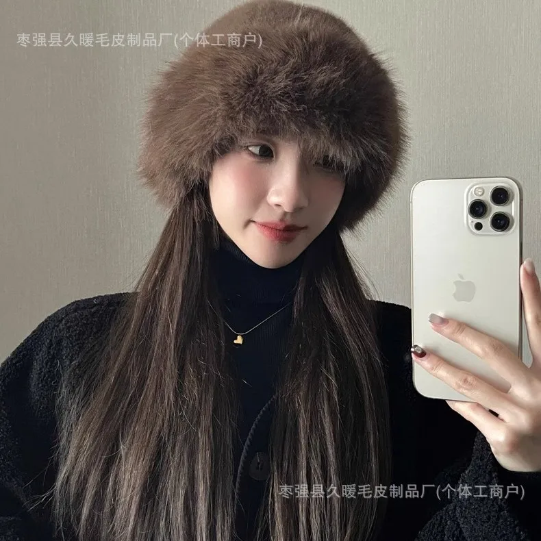 Nouveau chapeau polaire Simple et élégant de couleur unie pour hommes et femmes, chaud, coupe-vent, extérieur, Vintage, chapeau seau amincissant pour le visage