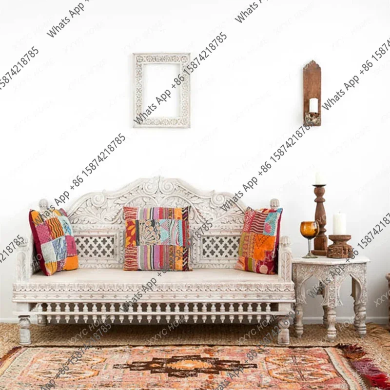 N40 Three-person Sofa Solid Wood Carving Hollow Log Arhat Sofa