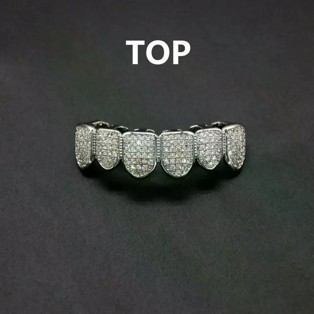 Teeth Grillz Set for Unisex Top Bottom Mouth Silver Color Teeth Grills Tooth Cap Removable Dental Fashion Body Jewelry