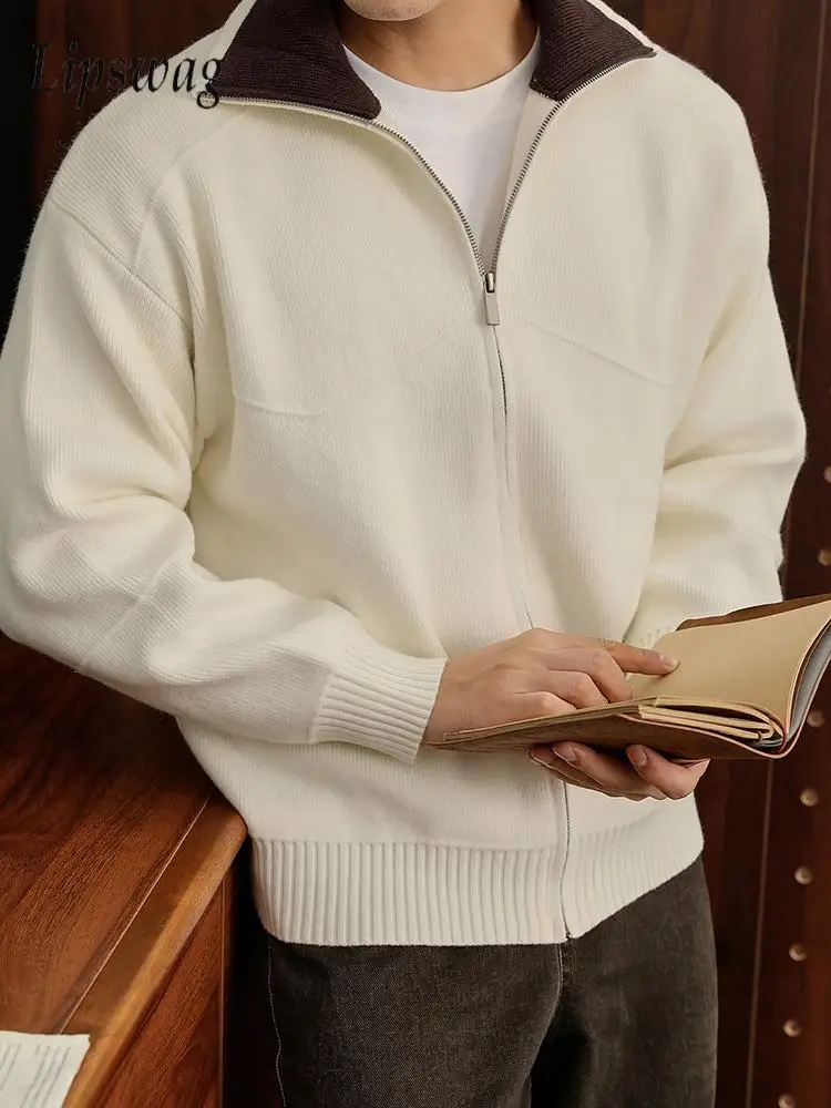 

Осень-зима модный мужской свитер кардиганы винтажный лоскутный контрастный цвет с лацканами вязаная куртка пальто мужские повседневные свитера