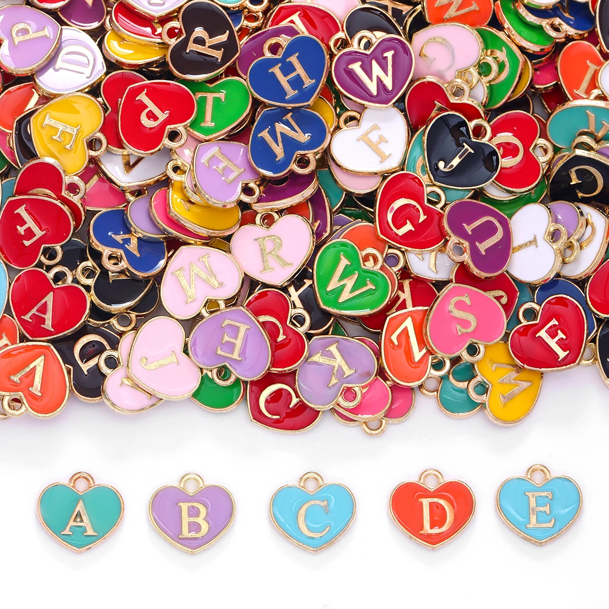 

20/50pcs color 11*10mm double-sided oil drop heart-shaped letter mixed alloy pendant DIY necklace bracelet earrings accessories