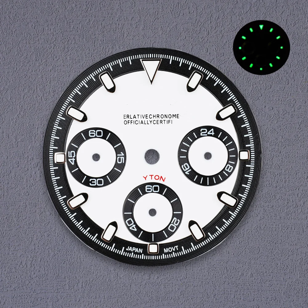 High Quality Green Luminous VK63 Dial S Logo 29.5mm Panda Dial For VK63 Movement Watch Modification Accessories