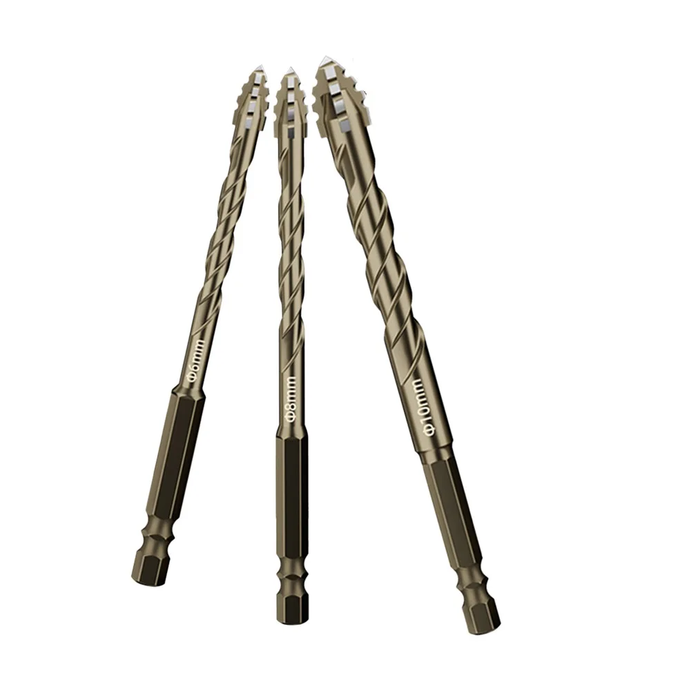 3pcs Four-Flute Eccentric Drill Precision Drilling 6/8/10 Mm Glass Tile Punching Rock Slab Triangle Drill Bit Hole Opener