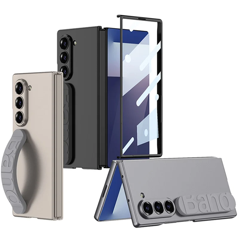 

Luxury Skin Feel Screen Protector Phone Case For Samsung Galaxy Z Fold6 Fold7 Elastic Wristband Stand Holder Shell Cover
