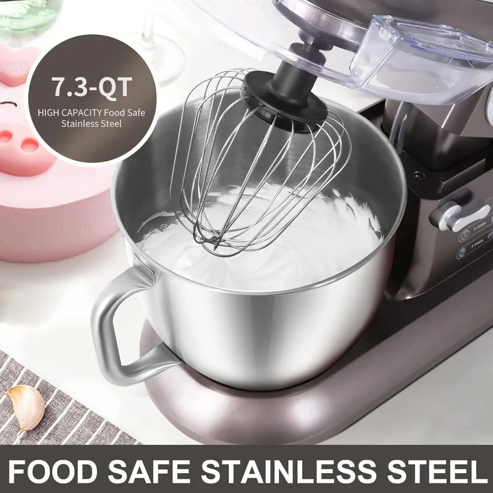 7.3Qt Electric Mixer, 660W Food Mixer, 10 Speeds with Stainless Steel Mixing Bowl, Wire Whisk and Splash Guard, Stand Mixer