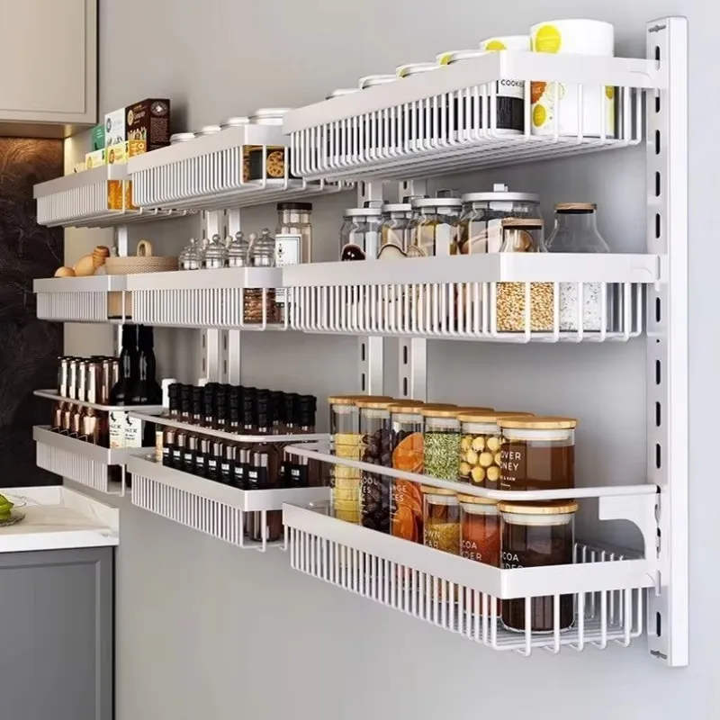 

Kitchen spice rack storage device Hanging spice storage device Three-layer wall-mounted kitchen container storage device