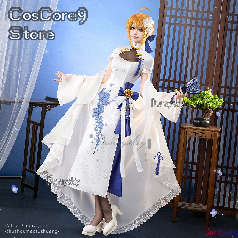 

Altria Pendragon Sabre Косплей disfraz Игра Fate/stay Night Четвертая юбилей Cheongsam Белый шаль Парик Хэллоуин Вечеринка