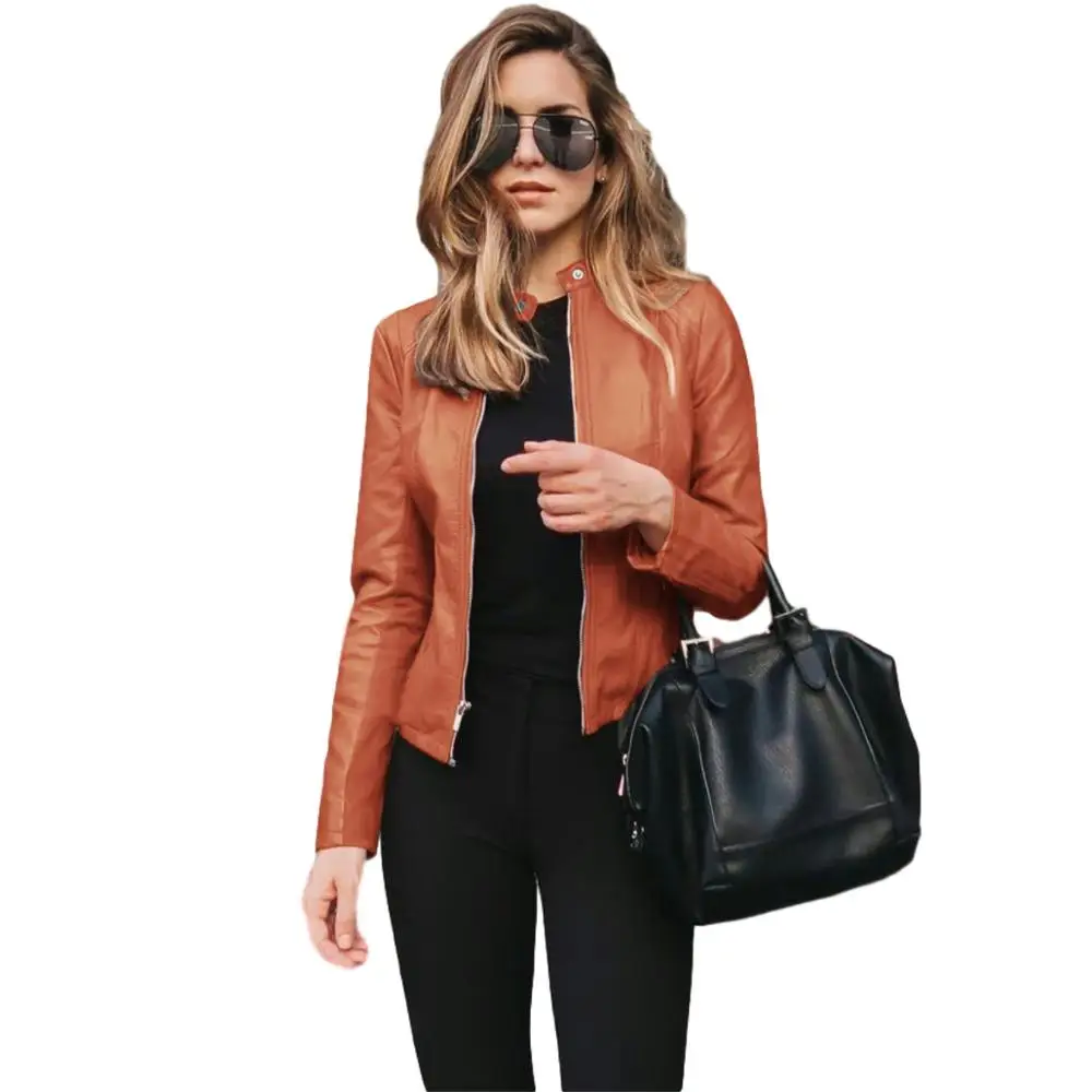 Versatile Allukasa Women Bike  Coat  PU Leather Outwear Zipper Outfit Spring Autumn WomeFashion Short  Thin Female Jacket  2022