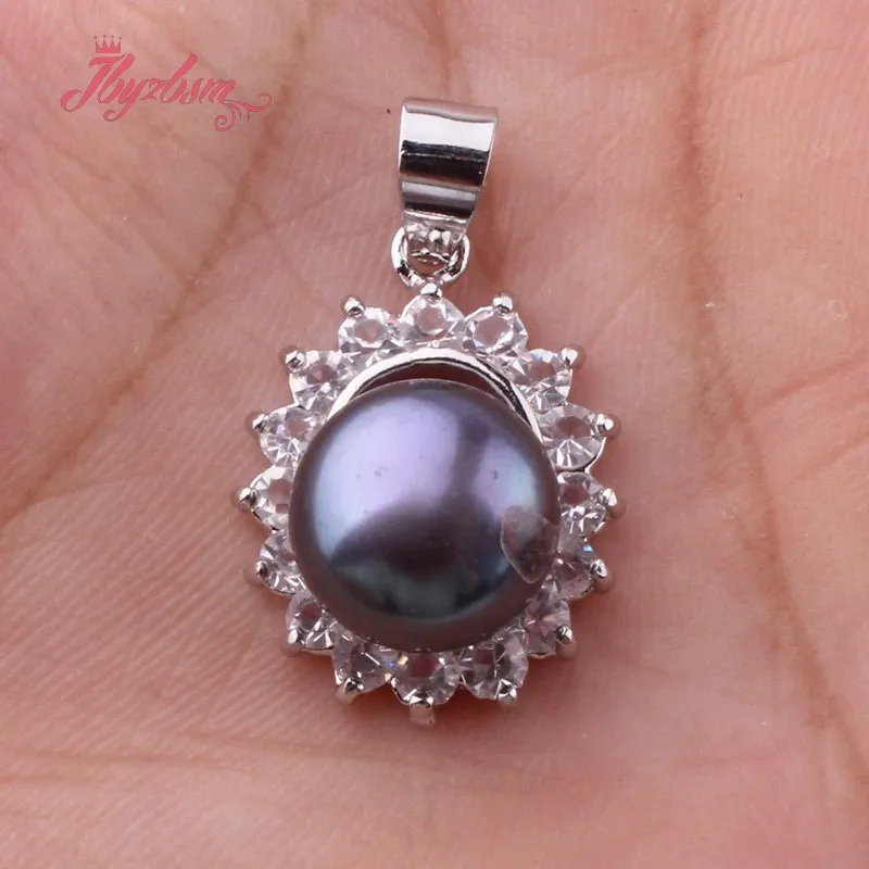 

10mm Natural Round Freshwater Pearl CZ Crystal Beads Tibetan Silver Fashion Pendant 1 Pc 15x18mm For Party Gift Free shipping