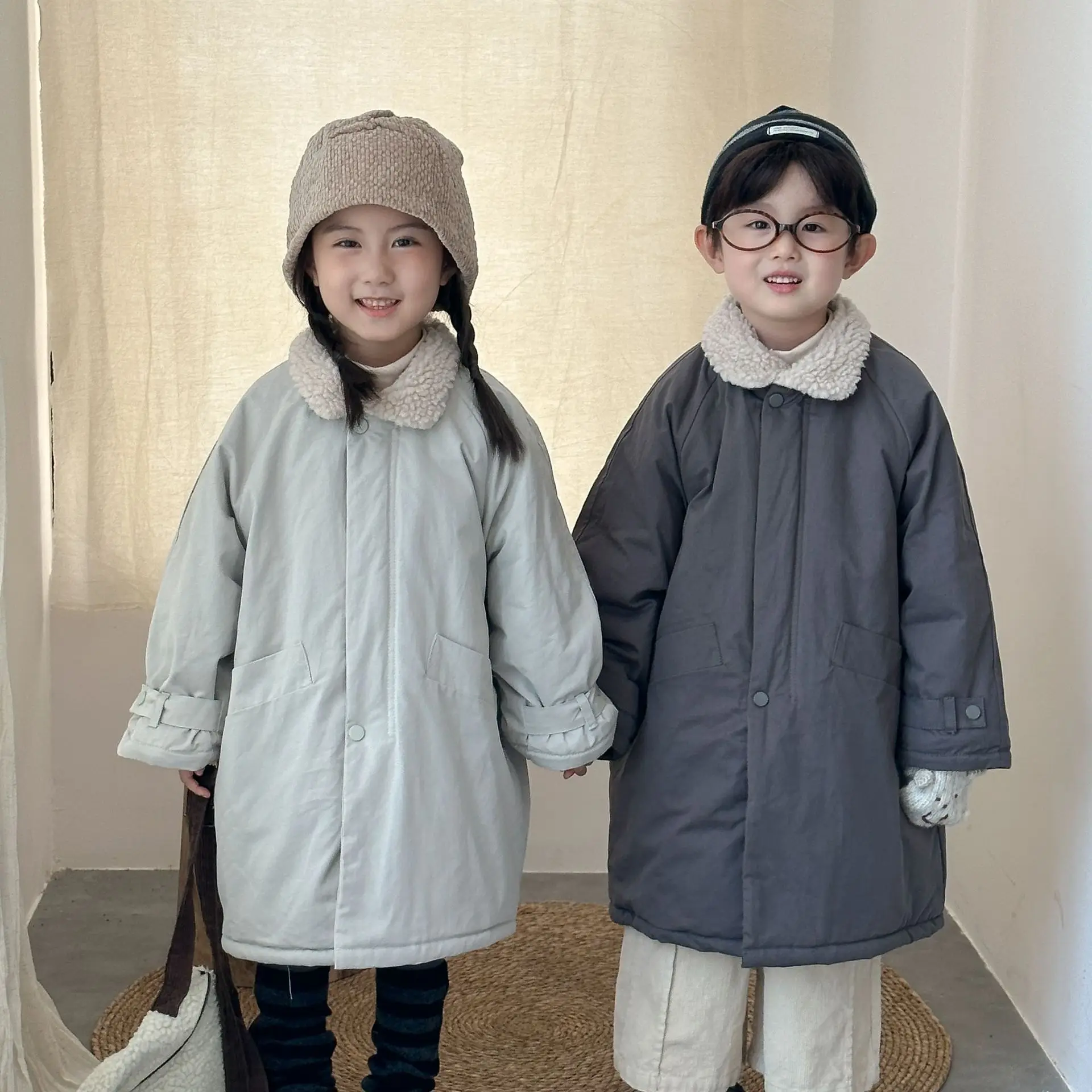 

2025 Winter New Children Fleece Windbreaker Boys Padded Jacket Plus Velvet Thick Girls Long Warm Coat Cotton Kids Clothes